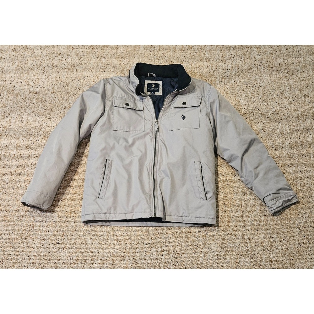US Polo Assn Mens Jacket Gray Full Zip Mock Neck Pockets Size L